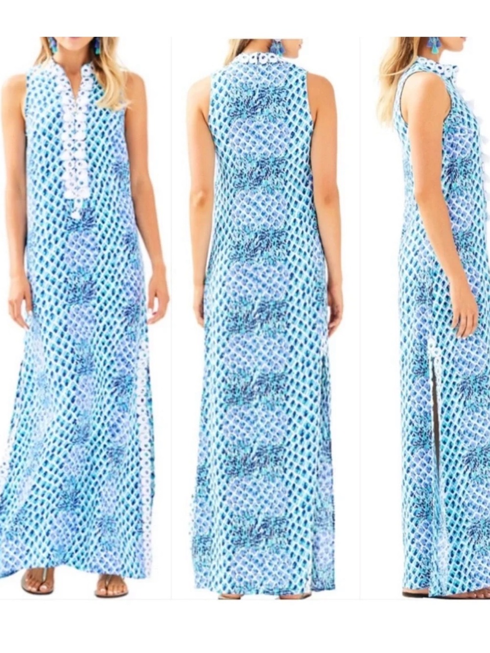 Lilly Pulitzer Blue, Teal & White Pineapple Printed Dress - Picture 8 of 14